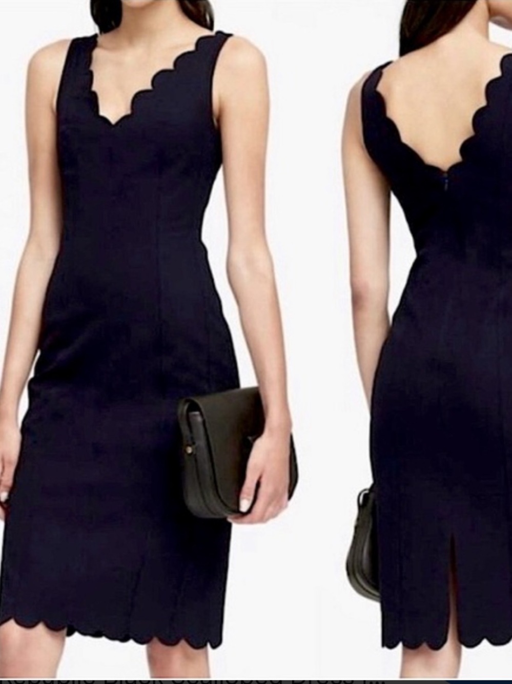 Banana Republic Black Scalloped V-Neck Midi Dress